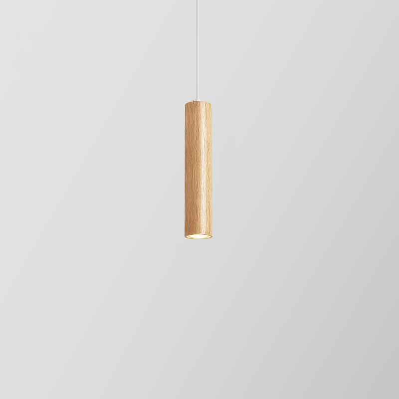 Modern Minimalist Rubberwood Cylinder Spotlight LED Pendant Light For Bedroom