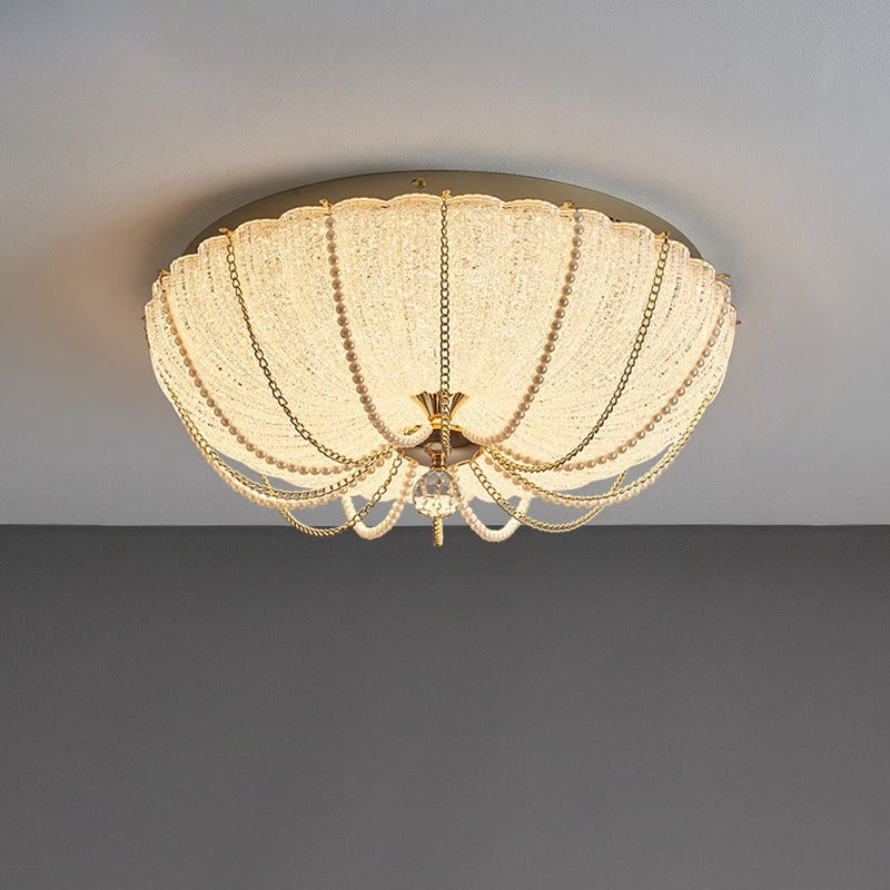 Modern Art Deco Pumpkin Half Round Iron Crystal LED Flush Mount Ceiling Light For Bedroom