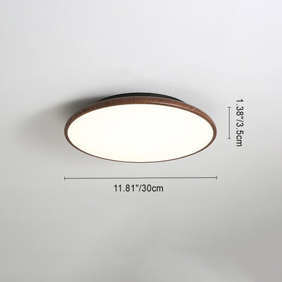 Modern Minimalist Iron Wood Grain Round LED Semi-Flush Mount Ceiling Light For Living Room