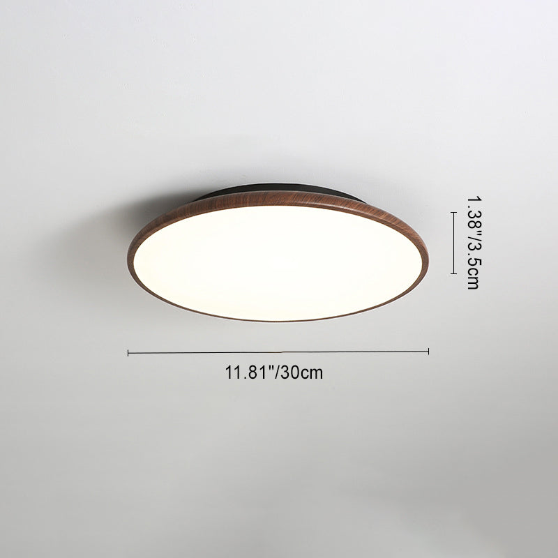 Modern Minimalist Iron Wood Grain Round LED Semi-Flush Mount Ceiling Light For Living Room