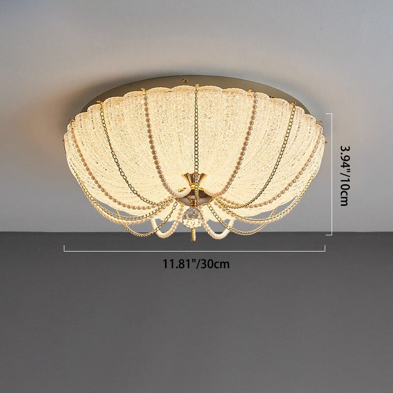 Modern Art Deco Pumpkin Half Round Iron Crystal LED Flush Mount Ceiling Light For Bedroom