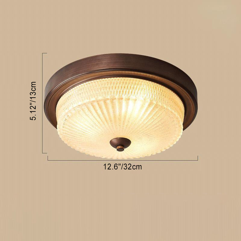 Contemporary Retro Glass Iron Round Frosted Stripe 2/3/4 Light Flush Mount Ceiling Light For Living Room