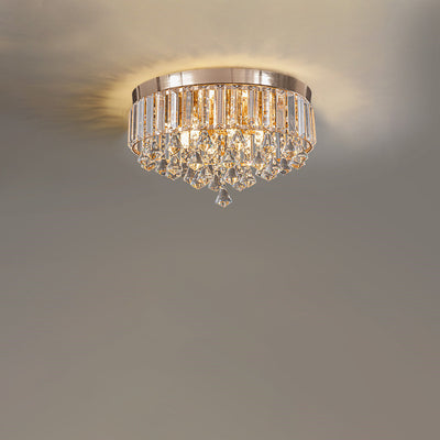 Modern Luxury Round Iron Crystal Beads 6/9-Light Flush Mount Ceiling Light For Living Room