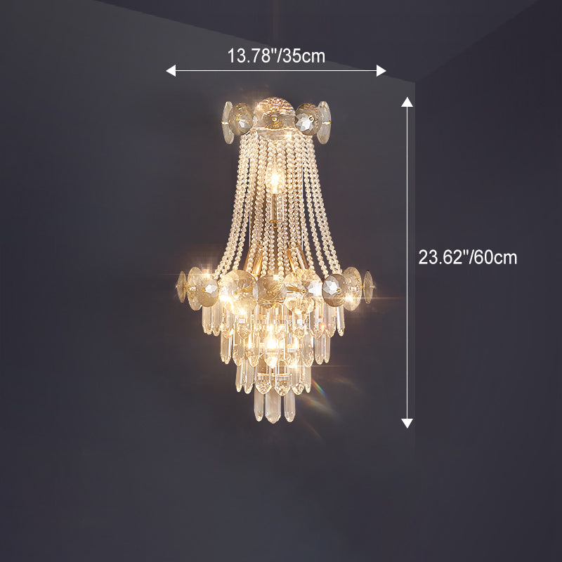 Modern Luxury Tassel Inverted Triangle Hardware Crystal 3-Light Wall Sconce Lamp For Living Room