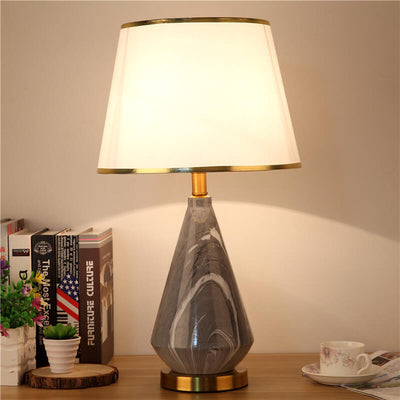 Nordic Simple Fabric Lampshade Stone Pattern Ceramic Base 1-Light Table Lamp