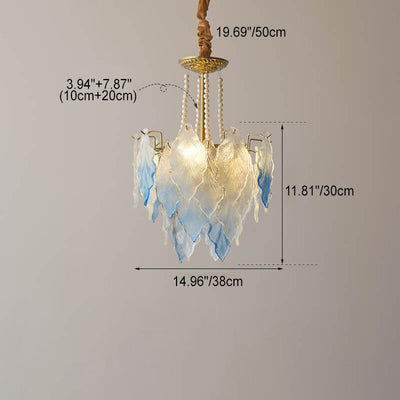 Traditional French Round Tree Leaf Blade Pearl Iron Copper Glass 3/6/9/12 Light Chandelier For Living Room