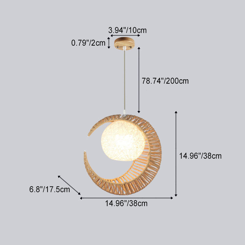 Japanische kreative Moon Rattan Weaving 1-Licht-Pendelleuchte 