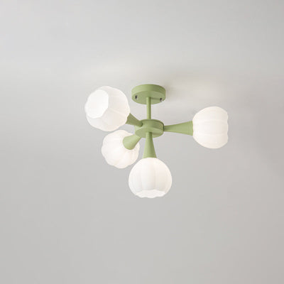 Modern Minimalist Cream Flower Iron Glass 4/6 Light Chandelier For Living Room