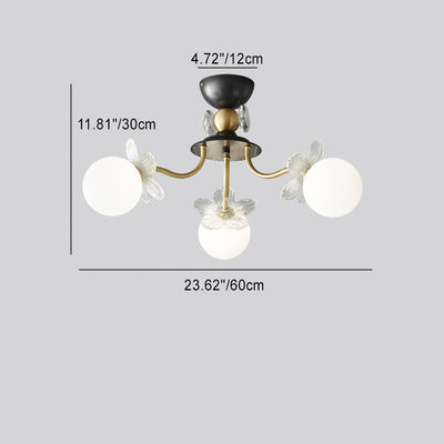 Contemporary Luxury Full Copper Petal Glass Shade 3/6/8-Light Semi-Flush Mount Ceiling Light For Living Room