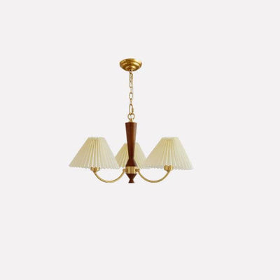 Contemporary Nordic Retro Full Copper Pleats 3/5-Light Chandelier For Living Room