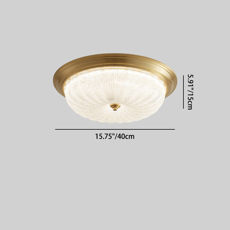 Contemporary Nordic Round Strip Crystal Glass Copper LED Flush Mount Ceiling Light For Bedroom