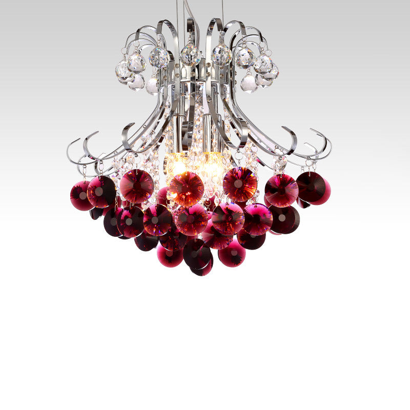 Modern Luxury Grape Crystal Ball Silver Finish Frame 4-Light Chandelier For Living Room