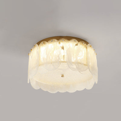 Modern Minimalist Round Petal Hardware Glass LED Semi-Flush Mount Ceiling Light For Living Room