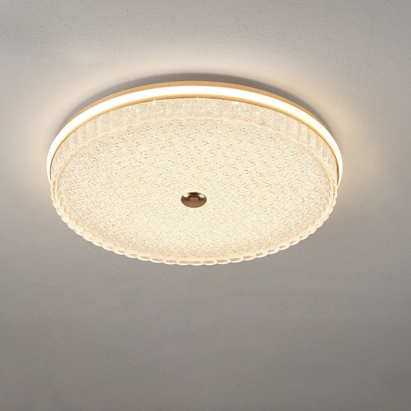 Modern Luxury Round Metal Aluminium Crystal Sand LED Flush Mount Ceiling Light For Bedroom