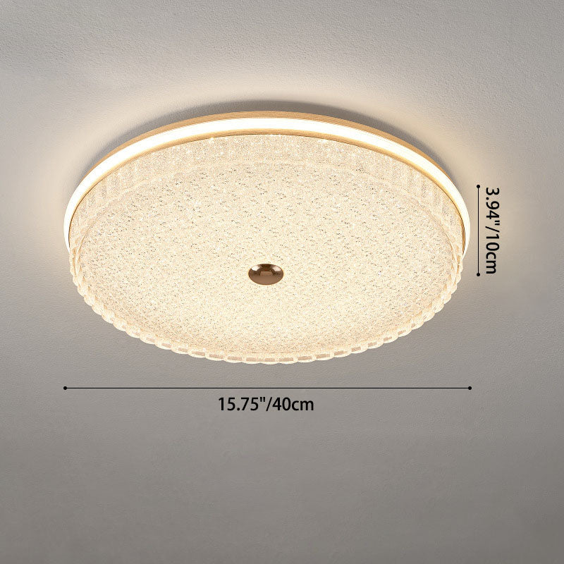 Modern Luxury Round Metal Aluminium Crystal Sand LED Flush Mount Ceiling Light For Bedroom