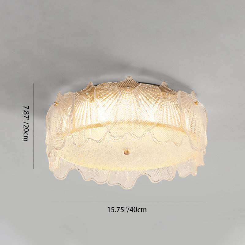 Modern Minimalist Cream Round Leaf Hardware Glass LED Flush Mount Ceiling Light For Living Room