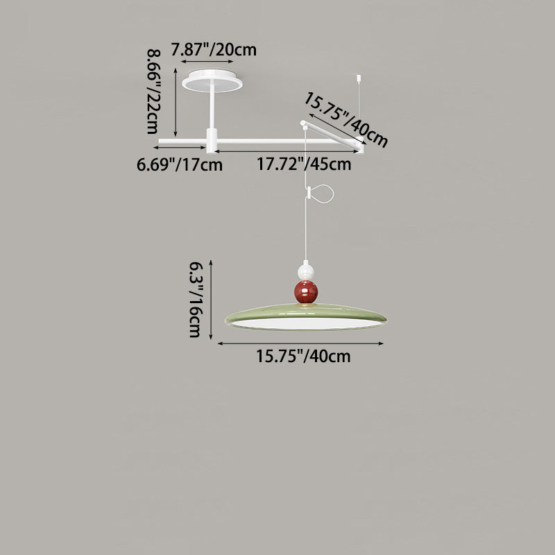 مصباح معلق بذراع متأرجح LED على شكل صحن طائر حديدي عصري نوردي لغرفة الطعام 