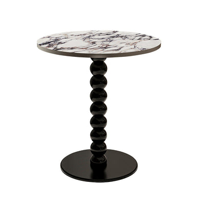 Traditional French Round Marble Wood End Table 1-Tier For Living Room