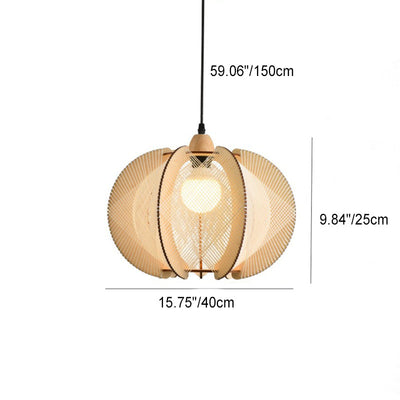 Traditional Japanese Oval Filigree Wood 1-Light Pendant Light For Living Room