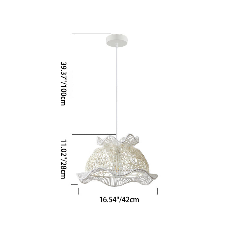 Contemporary Coastal Round Lace Rattan Iron 1-Light Pendant Light For Living Room