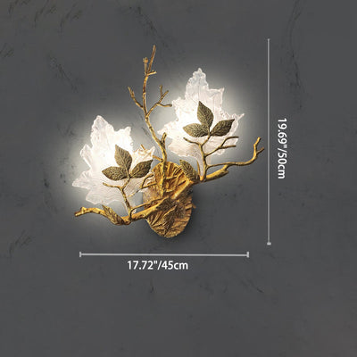 Modern Luxury Copper Colored Glass Maple Leaf Branch 2-Light Wall Sconce Lamp For Living Room