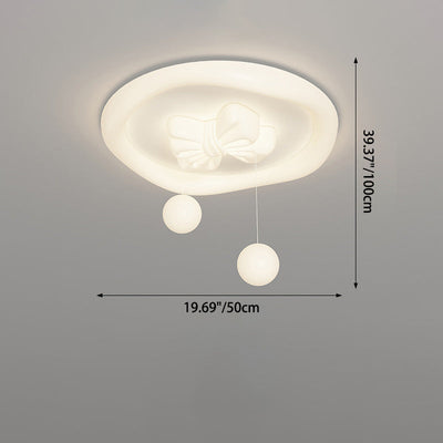 Contemporary Creative Kids Round Bow Orb Iron Rolled Plastic LED Flush Mount Ceiling Light For Bedroom