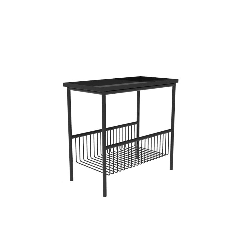 Contemporary Scandinavian Rectangle Iron Top End Table 2-Tier Storage Shelves For Living Room