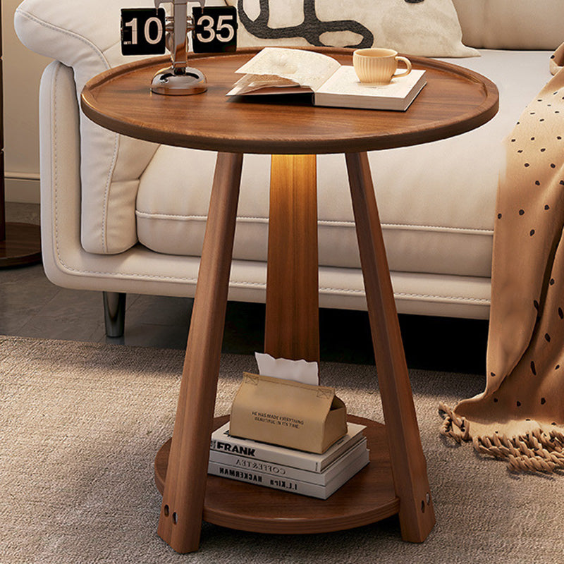 Modern Minimalist Round Tripod Wooden Coffee Table 2-Tier For Living Room