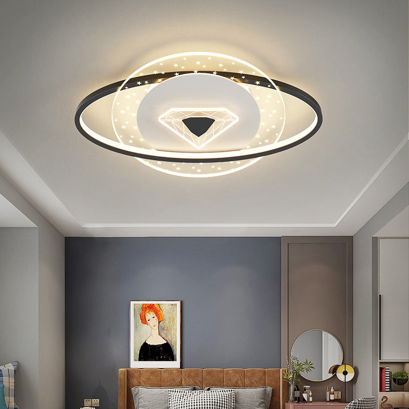 Contemporary Creative Kids Round Circle Diamond Iron Acrylic LED Flush Mount Ceiling Light For Bedroom