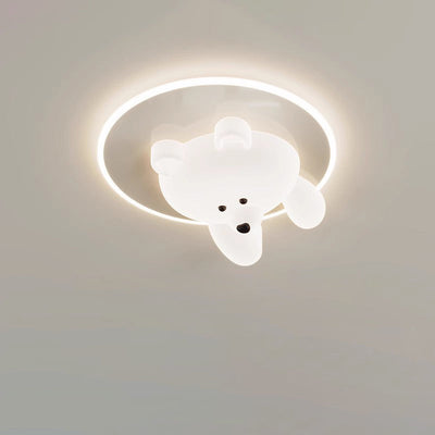 Modern Art Deco Round Cloud Bear Acrylic Iron LED Flush Mount Ceiling Light For Bedroom