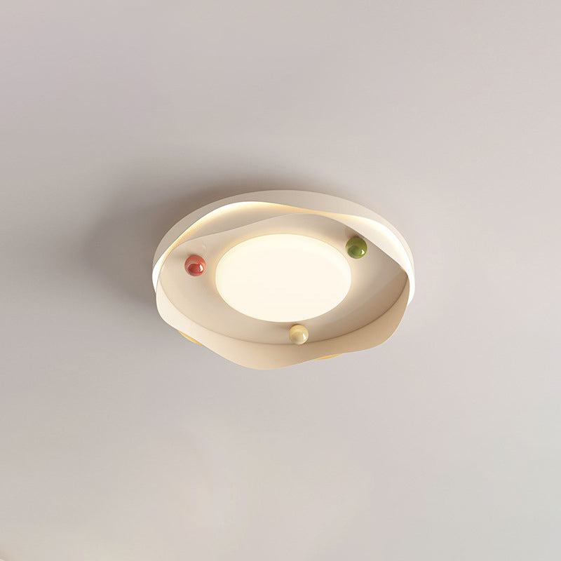 Contemporary Scandinavian Cream Acrylic Round LED Flush Mount Ceiling Light For Bedroom