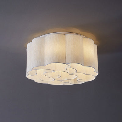 Traditional Chinese Iron Fabric Round Cloud 5/6/7/9/12/13 Light Flush Mount Ceiling Light For Bedroom