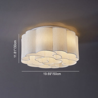 Traditional Chinese Iron Fabric Round Cloud 5/6/7/9/12/13 Light Flush Mount Ceiling Light For Bedroom