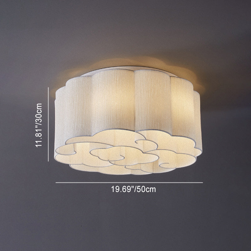 Traditional Chinese Iron Fabric Round Cloud 5/6/7/9/12/13 Light Flush Mount Ceiling Light For Bedroom