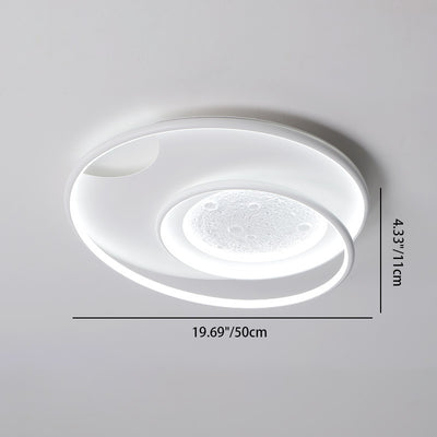 Modern Minimalist Round Circle Moon Aluminium Resin Silicone LED Flush Mount Ceiling Light For Bedroom