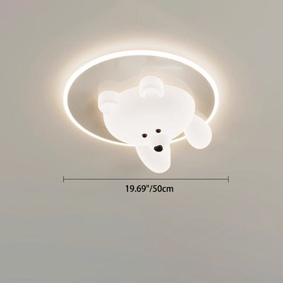 Modern Art Deco Round Cloud Bear Acrylic Iron LED Flush Mount Ceiling Light For Bedroom