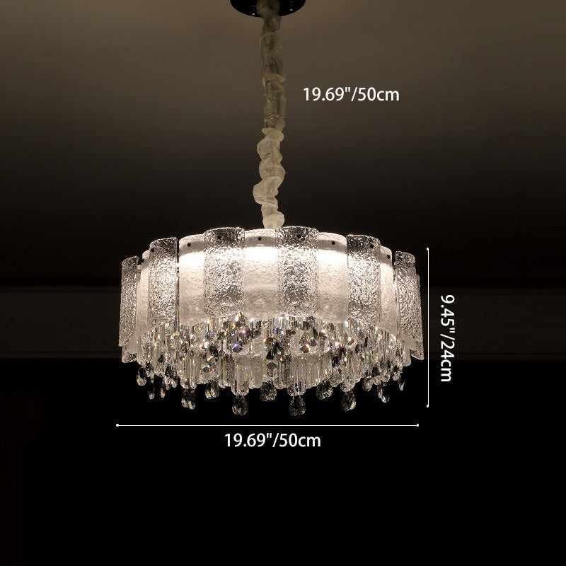 Traditional French Round Ripple Metal Crystal Glass LED Chandeliers For Living Room