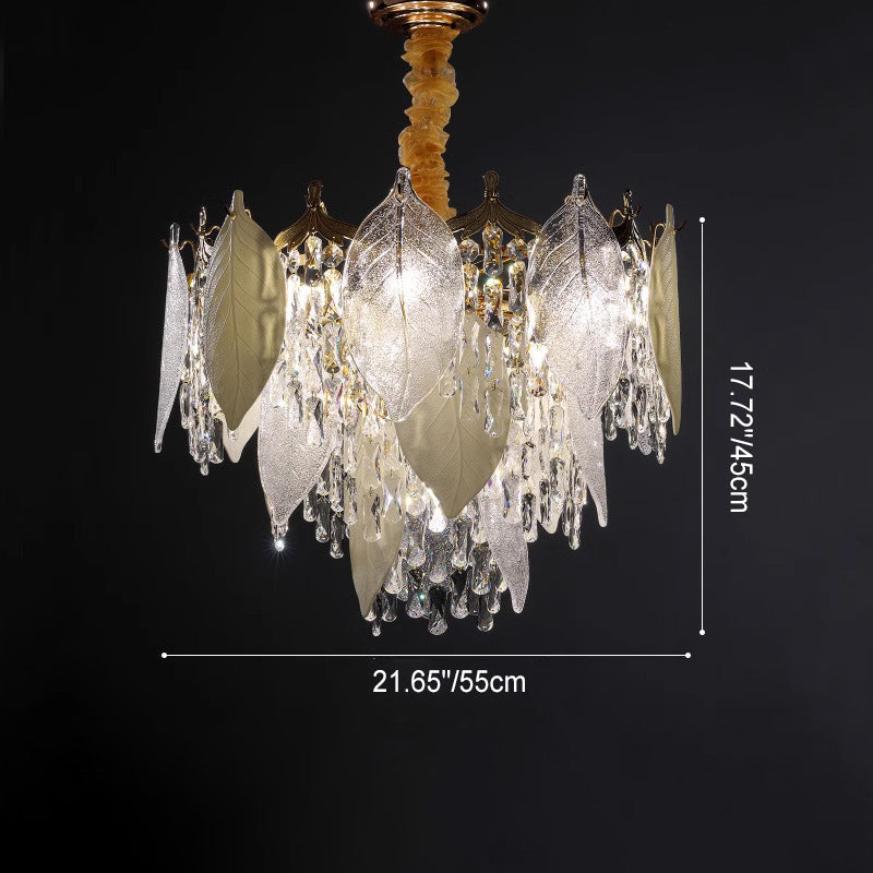 Contemporary Luxury Leaf Crystal Glass Iron Ceramic 9/15/16 Light Chandelier For Living Room