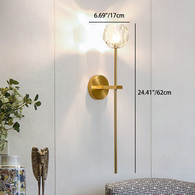 Contemporary Creative Spherical Cylindrical Strut Iron Crystal 1-Light Wall Sconce Lamp For Bedroom