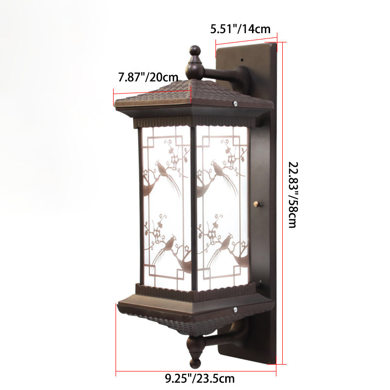 Traditional Chinese Rectangular Aluminum Glass Solar LED Wall Sconce Lamp For Garden