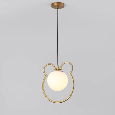 Contemporary Creative Mouse Iron Frame Globe Glass Shade 1-Light Pendant Light For Bedroom