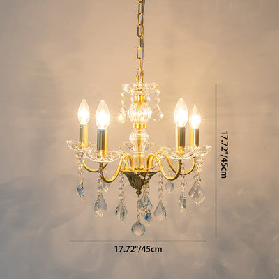 Traditional French Round Branch Crystal Candelabra Full Brass Glass 5/6/8 Light Chandelier For Living Room