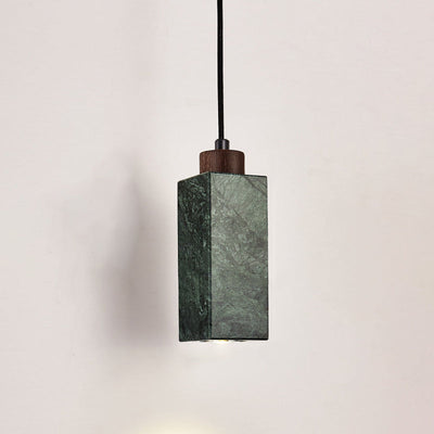 Modern Minimalist Rectangular Solid Wood Marble 1-Light Pendant Light For Bedroom