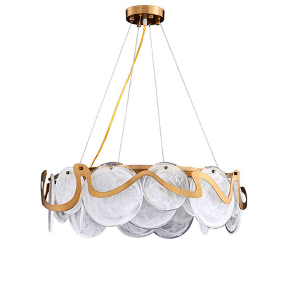 Contemporary Luxury Gold Finish Frame Cloud Texture Glass Disc 8/10-Light Chandelier For Living Room