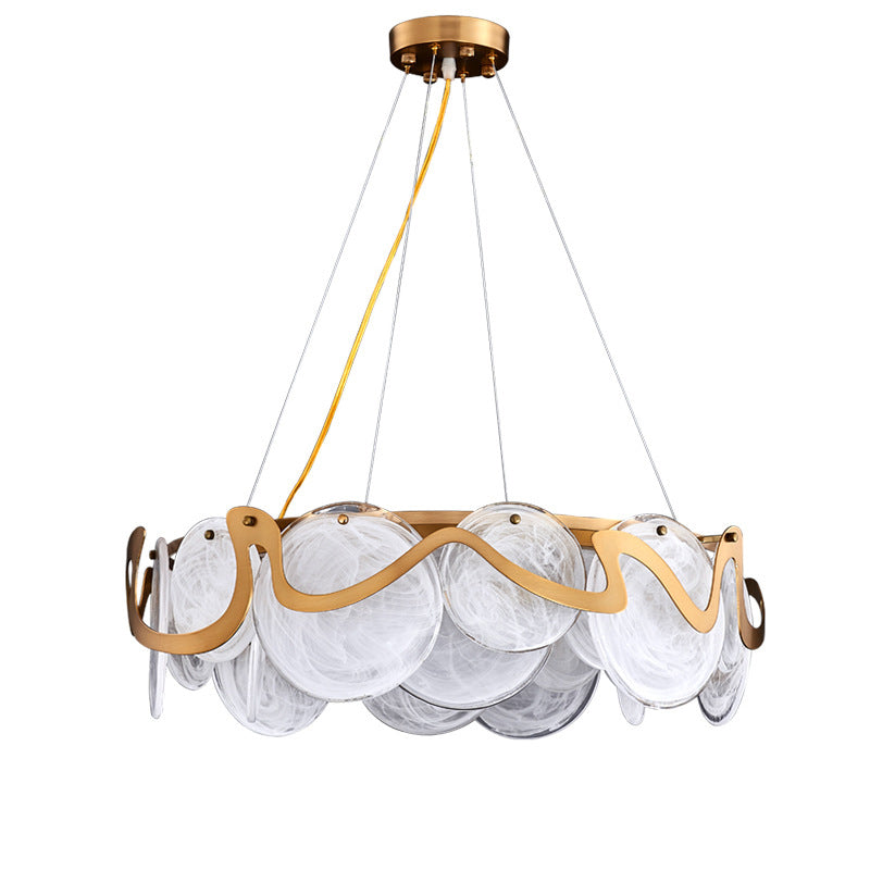 Contemporary Luxury Gold Finish Frame Cloud Texture Glass Disc 8/10-Light Chandelier For Living Room