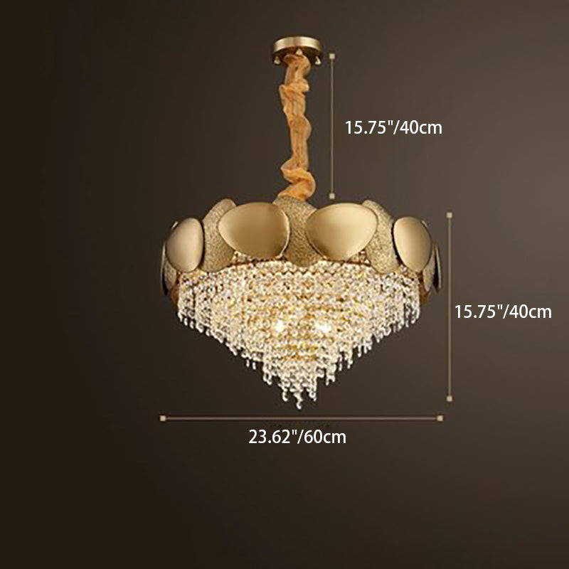 Modern Luxury Stainless Steel Titanium Frame Crystal Beaded 11/15-Light Chandelier For Living Room