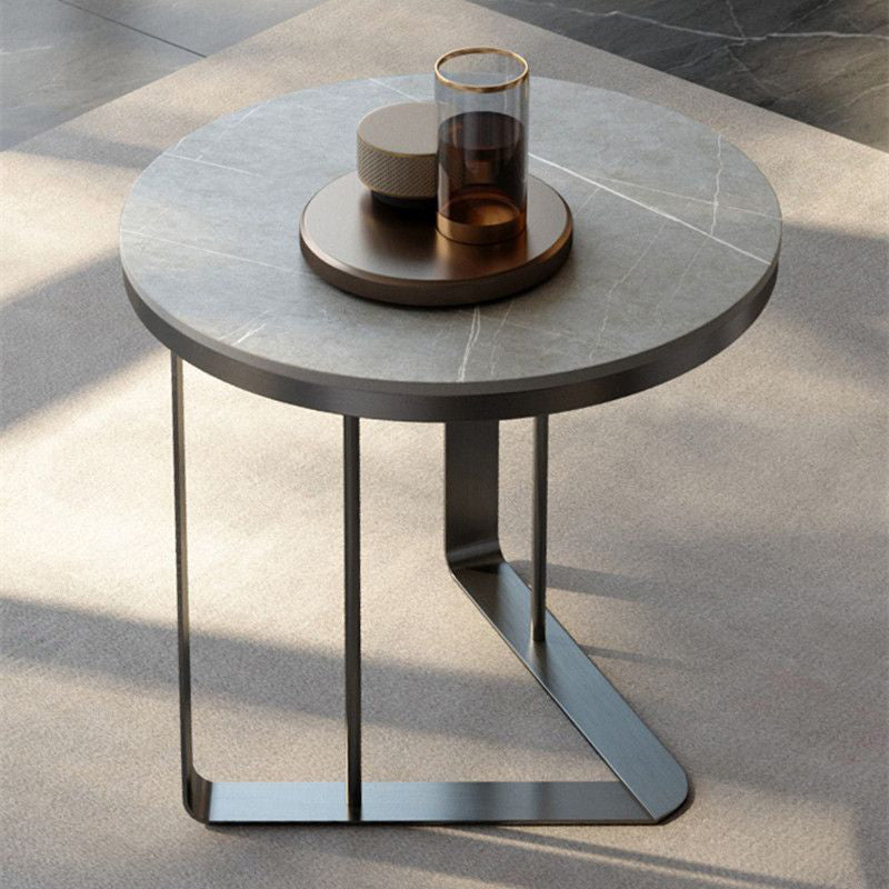 Modern Simplicity Round Triangle Base Slate Metal End Table For Living Room