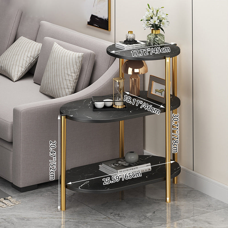 Contemporary Scandinavian Rectangular Iron Marble End Table 3-Tier For Living Room