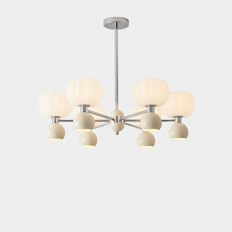 Contemporary Nordic Cream Acrylic Pumpkin Shade Iron Frame 12/16-Light Chandelier For Living Room