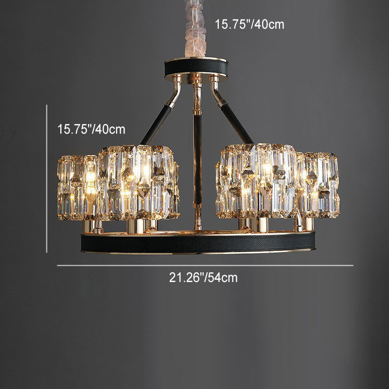 Modern Luxury Cylinder Round Iron Crystal 6/8 Light Chandelier For Living Room